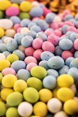 Colorful display of sugared chocolate Easter eggs