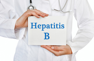 Doctor holding a card with Hepatitis B, medical concept