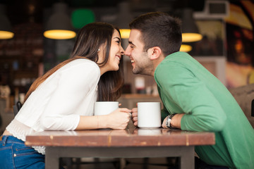 Couple in love at a coffee shop