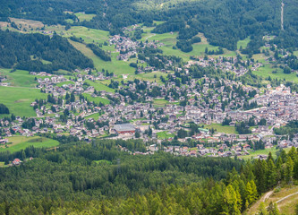 Fototapeta na wymiar Cortina city aerial view, Dolomites