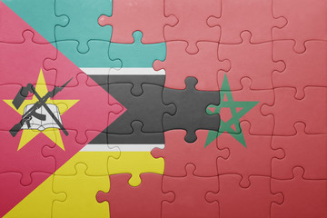 puzzle with the national flag of morocco and mozambique .