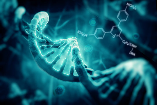 3d render of dna structure, abstract background 