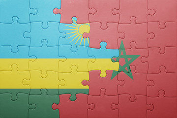 puzzle with the national flag of morocco and rwanda .