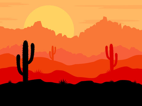 Desert background, detailed vector illustration