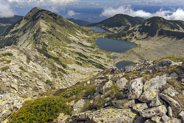 Naklejka na ściany i meble Amazing landscape of Kremenski lakes from Dzhano peak, Pirin Mountain, Bulgaria