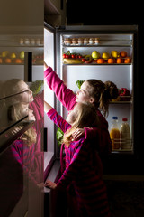 midnight snack, looking into fridge 
