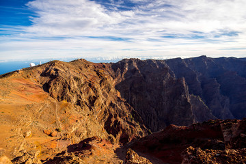 Volcanic landscape from Muchachos view point on Taburiente national park on La Palma island in Spain