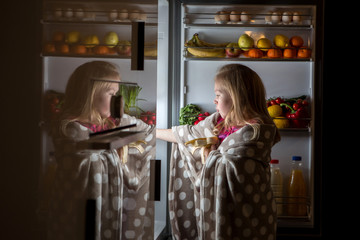 midnight snack, looking into fridge 
