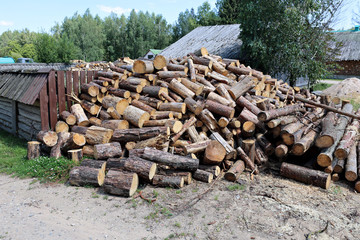 Stabel of chopped birch firewood