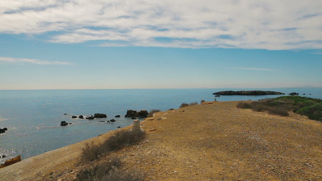 Beautiful Seascape on Island Tabarca, Spain . Sea, rocks, sky and relaxation.
