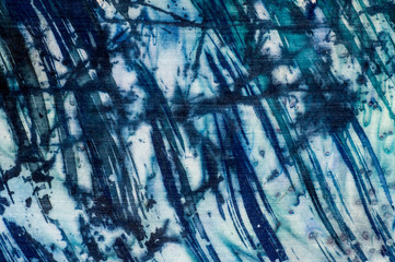 Naklejka premium Abstraction, turquoise and violet, hot batik, background texture, handmade on silk, abstract surrealism art