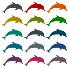 Fototapeta premium Silhouette dolphin icons set