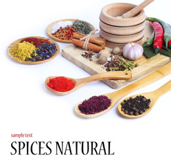 Spice in Wooden Spoon isolated white background
