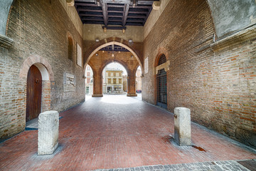 colonnade overlooking the medieval square in Rimini