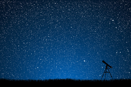 Silhouette Of A Telescope Of The Starry Sky.