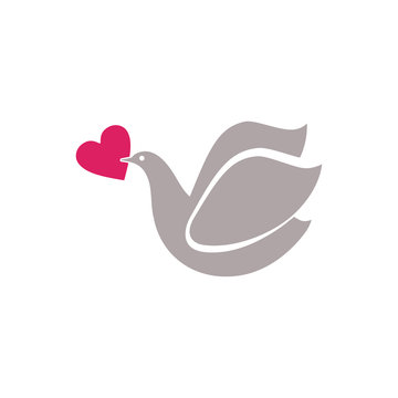 Dove Icon with Heart. Logo Template.