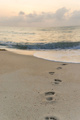 Footsteps on the beach by the sea
