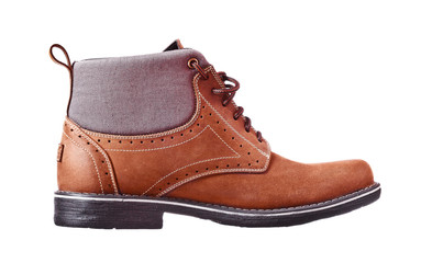 brown leather men's boots, over white background