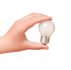 electric lamp in his hand on a white background