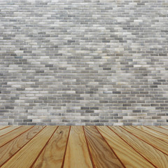 room interior vintage with gray brick wall and wood floor background