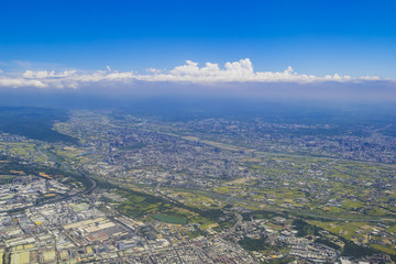Obraz premium Aerial view of Taiwan from a airplane