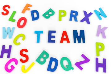 TEAM word written on white background