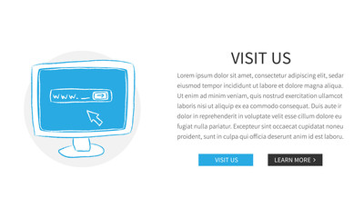 Vector web page Visit Us template with hand-drawn computer. Design concept illustration with white background.