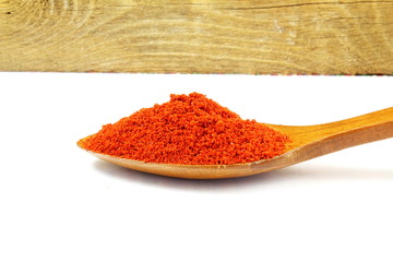 red chili pepper powder in spoon 