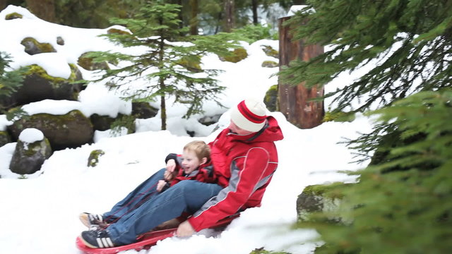Father and son sledding