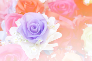 Fototapeta na wymiar Soft focus of fabric rose bouquet