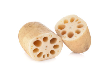 raw lotus root on white background