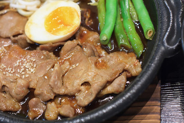 pork with egg and vegetables teppanyaki
