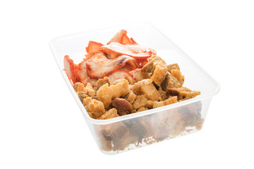 red pork with crispy pork