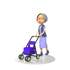 シルバーカートを押して歩く老婦人
