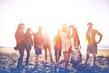 Diverse Beach Summer Friends Fun Bonding Concept