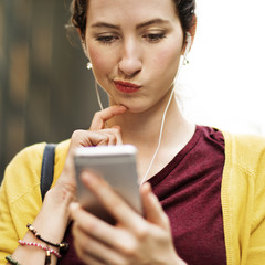 Woman Listening Music Media Entertainment Relaxation Concept