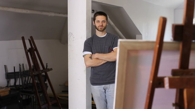 Portrait of painter in studio