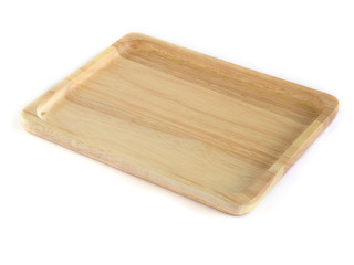 Brown wooden tray isolated on white