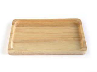 Brown wooden tray isolated on white