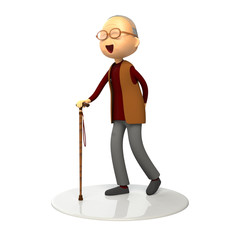 杖をついて歩く老人