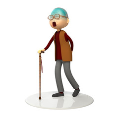 杖をついて歩く老人