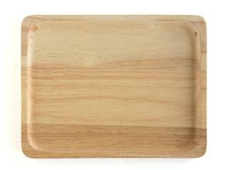 Brown wooden tray isolated on white