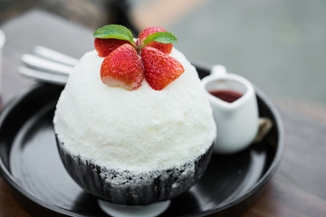Shaved ice with milk and strawberry