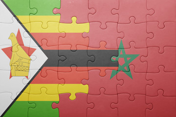 puzzle with the national flag of morocco and zimbabwe .