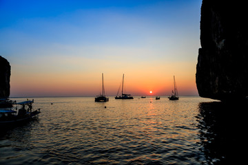 Sunset on the sea with boat