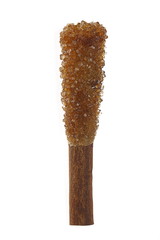 Rock sugar stick with cinnamon isolated on white