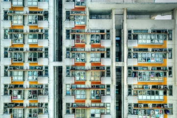 Fotobehang Old Crowded Apartments in Hong Kong © ronniechua