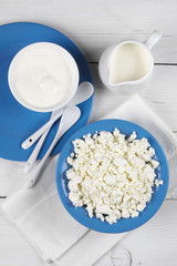 Dairy products on table