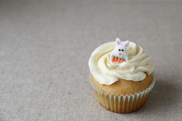 Homemade Easter cupcakes,copy space background