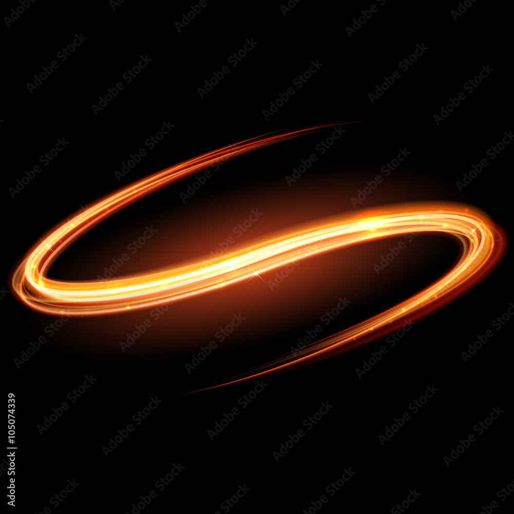 Poster vector magic glowing spark swirl trail. bokeh glitter light wave.